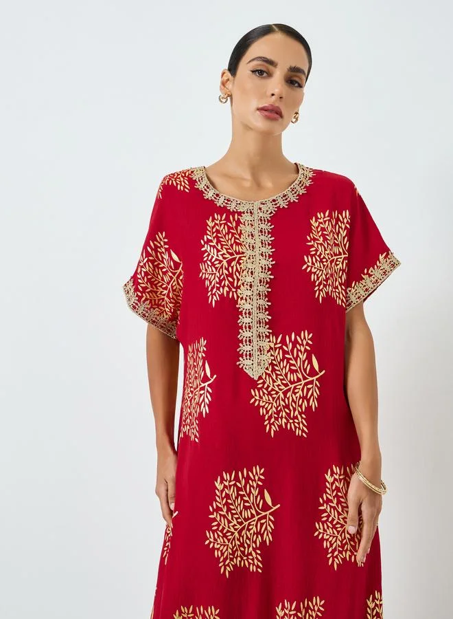 Take Two Women Tree Printed Golden Trim Patch Jalabiya